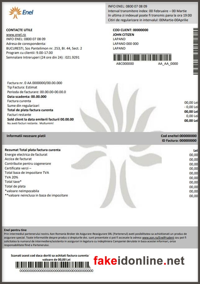 Romania Utility Bill PSD Template - Romania Proof of Address